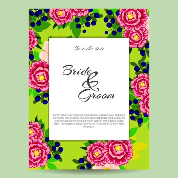 Invitation délicate avec des fleurs pour mariage — Image vectorielle