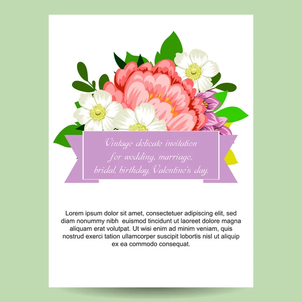 Delicate invitation with flowers for wedding — Stock Vector