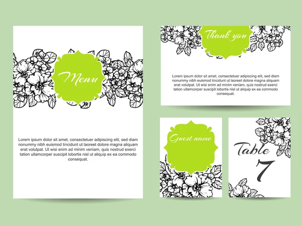 Delicada invitación con flores para la boda — Vector de stock