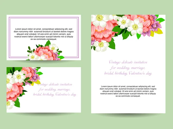 Delicada invitación con flores para la boda — Archivo Imágenes Vectoriales
