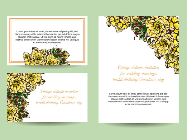 Delicada invitación con flores para la boda — Vector de stock