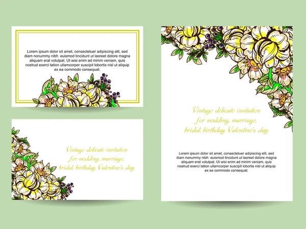 Invitation délicate avec des fleurs pour mariage — Image vectorielle