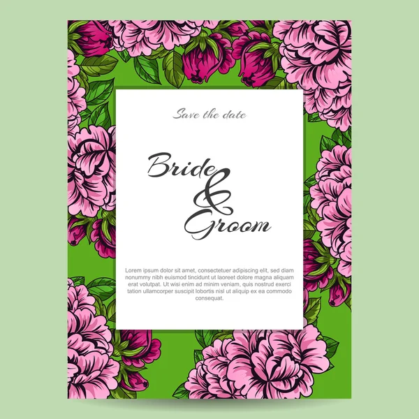 Invitation délicate avec des fleurs pour mariage — Image vectorielle