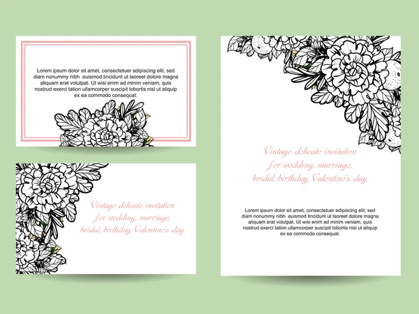 Delicada invitación con flores para la boda — Vector de stock