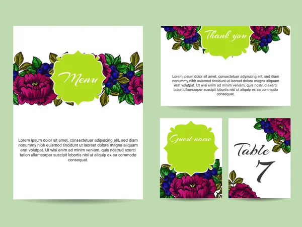 Delicada invitación con flores para la boda — Vector de stock