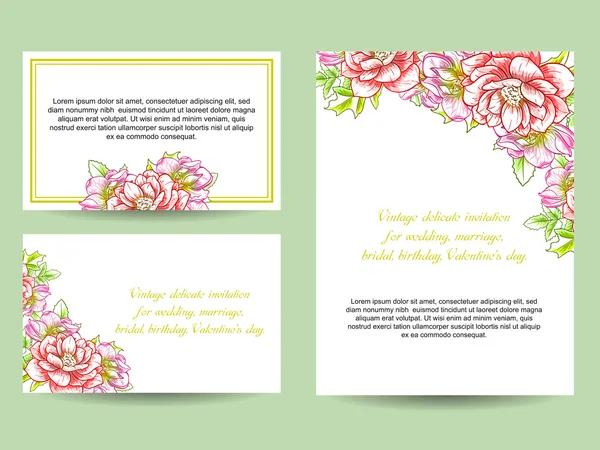 Invitation délicate avec des fleurs pour mariage — Image vectorielle