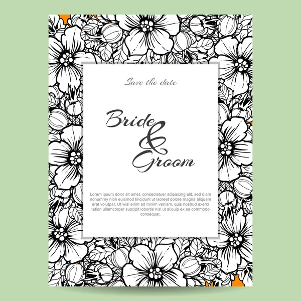 Delicada invitación con flores para la boda — Vector de stock