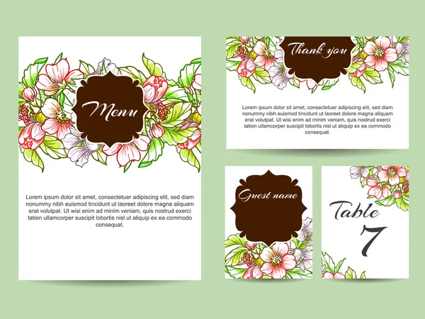 Delicada invitación con flores para la boda — Vector de stock