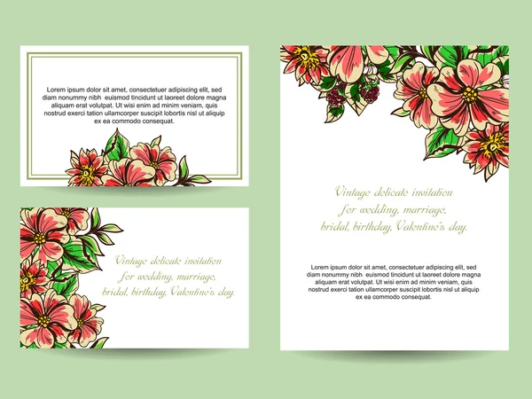 Invitation délicate avec des fleurs pour mariage — Image vectorielle