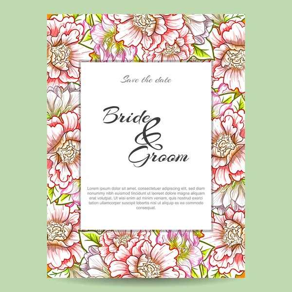 Invitation délicate avec des fleurs pour mariage — Image vectorielle