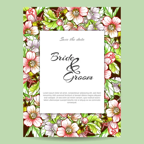 Invitation délicate avec des fleurs pour mariage — Image vectorielle