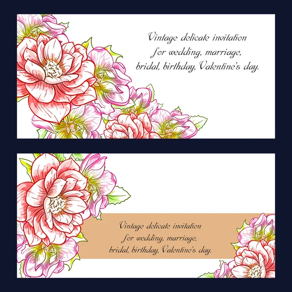 Delicada invitación con flores para la boda — Vector de stock