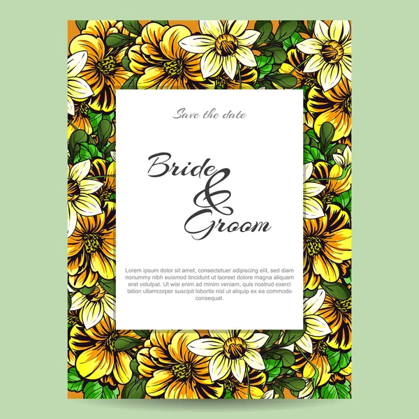 Invitation délicate avec des fleurs pour mariage — Image vectorielle