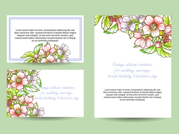 Convite delicado com flores para casamento — Vetor de Stock