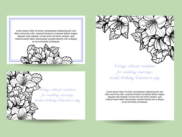 Delicate uitnodiging met bloemen voor bruiloft — Stockvector