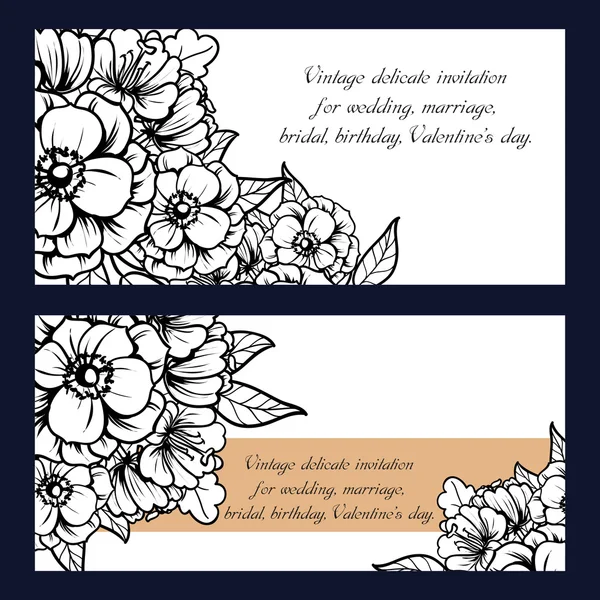 Delicada invitación con flores para la boda — Vector de stock