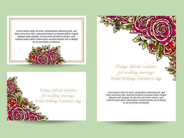 Delicate uitnodiging met bloemen voor bruiloft — Stockvector