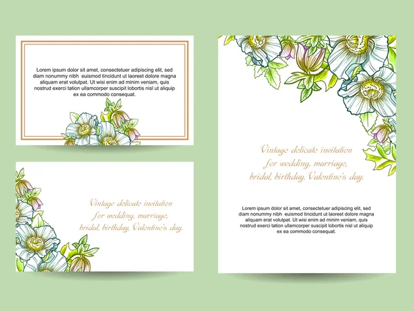 Invitation délicate avec des fleurs pour mariage — Image vectorielle