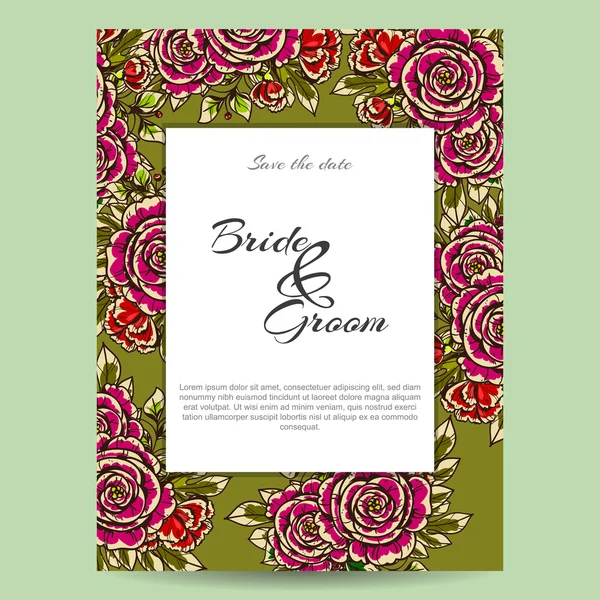 Invitation délicate avec des fleurs pour mariage — Image vectorielle