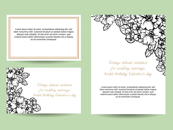 Delicada invitación con flores para la boda — Vector de stock