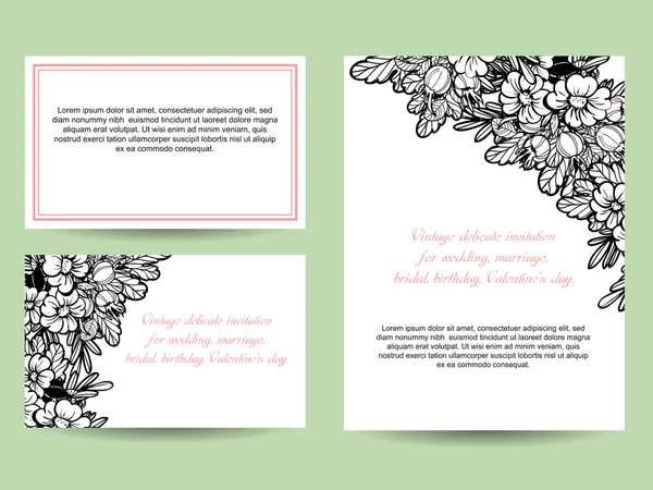 Delicate uitnodiging met bloemen voor bruiloft — Stockvector