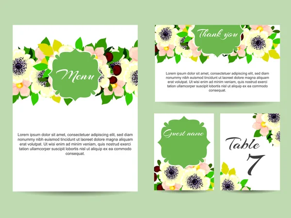 Delicada invitación con flores para la boda — Vector de stock