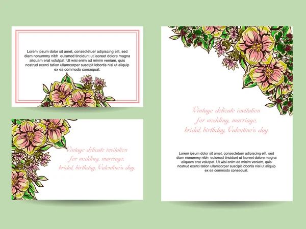 Delicate uitnodiging met bloemen voor bruiloft — Stockvector