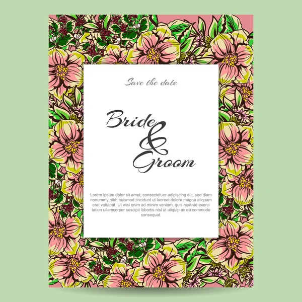 Invitation délicate avec des fleurs pour mariage — Image vectorielle