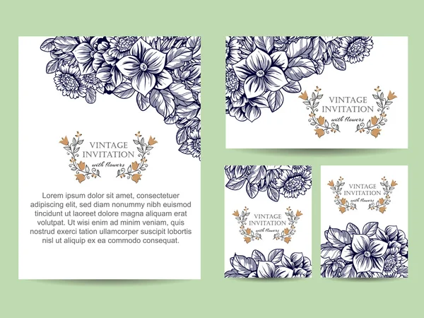 Delicate uitnodiging met bloemen voor bruiloft — Stockvector