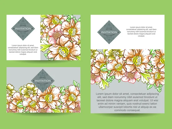 Delicate uitnodiging met bloemen voor bruiloft — Stockvector