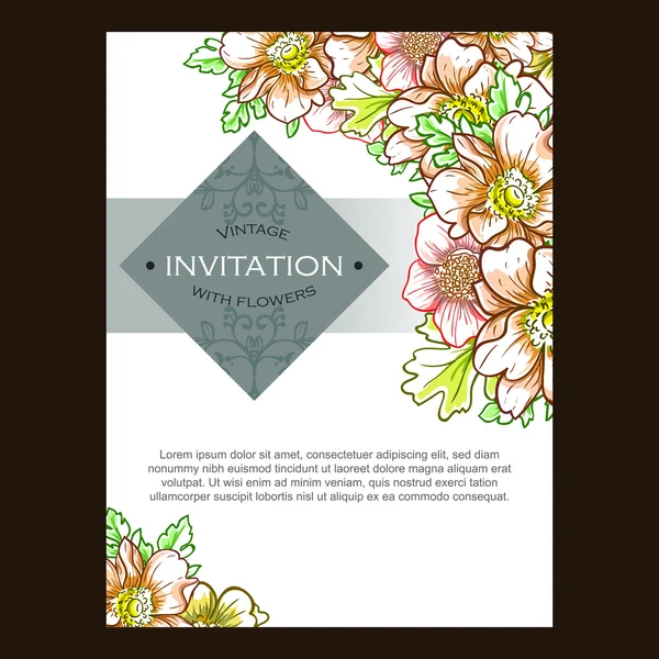 Delicada invitación con flores para la boda — Vector de stock