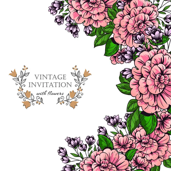 शादी के लिए फूलों के साथ नाजुक आमंत्रण — स्टॉक वेक्टर