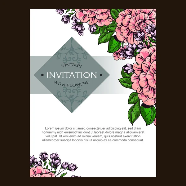 Delicada invitación con flores para la boda — Vector de stock