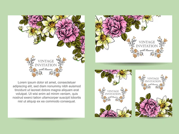 Delicate uitnodiging met bloemen voor bruiloft — Stockvector