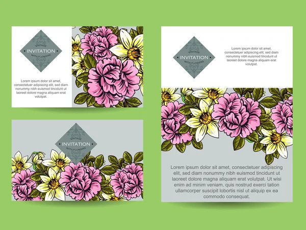 Invitation délicate avec des fleurs pour mariage — Image vectorielle