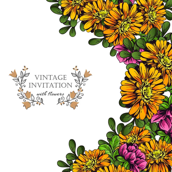 Delicate invitation with flowers for wedding — Stock Vector