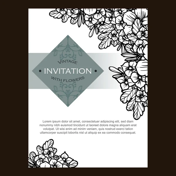 Delicada invitación con flores para la boda — Vector de stock