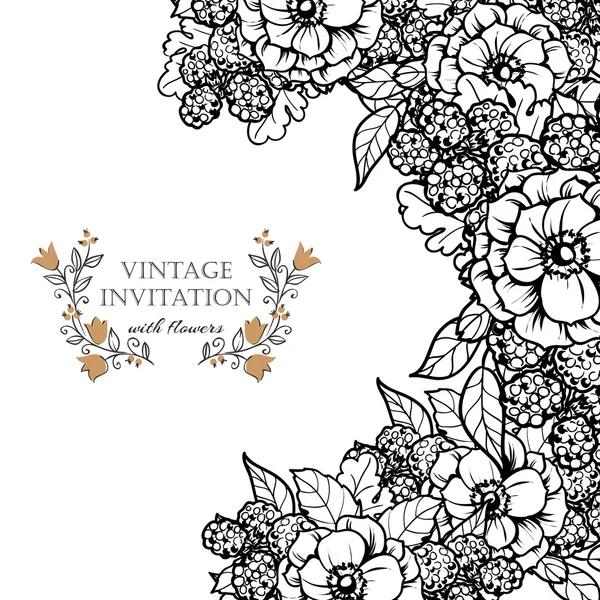 Delicate invitation with flowers for wedding — Stock Vector