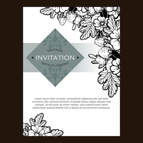 Delicada invitación con flores para la boda — Vector de stock