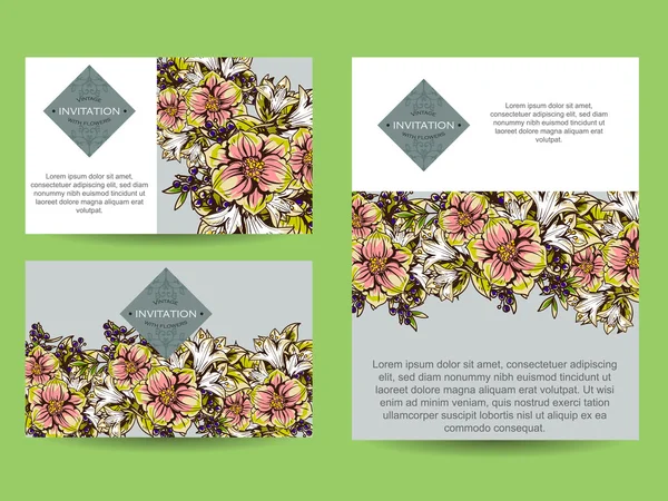 Delicate uitnodiging met bloemen voor bruiloft — Stockvector