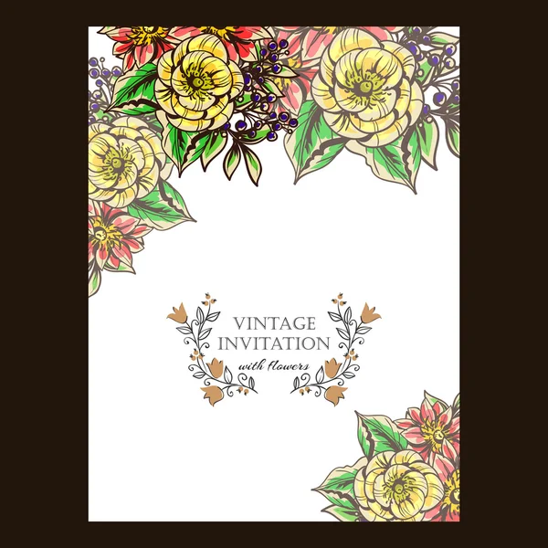 Delicada invitación con flores para la boda — Vector de stock