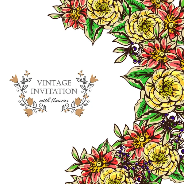 Delicate invitation with flowers for wedding — Stock Vector