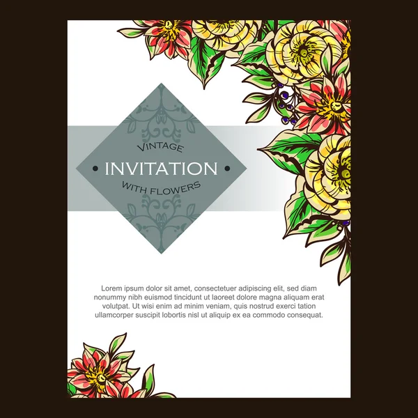 Delicada invitación con flores para la boda — Vector de stock