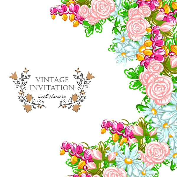 Delicate uitnodiging met bloemen voor bruiloft — Stockvector