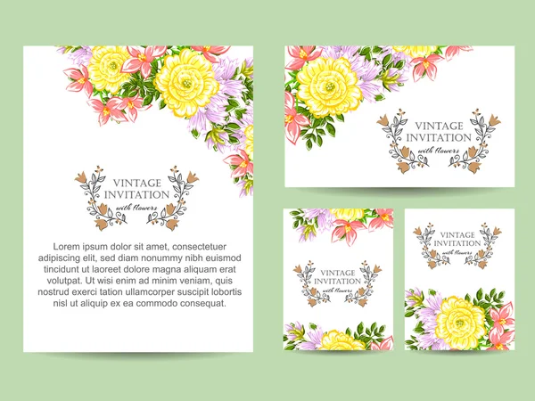 Delicate uitnodiging met bloemen voor bruiloft — Stockvector