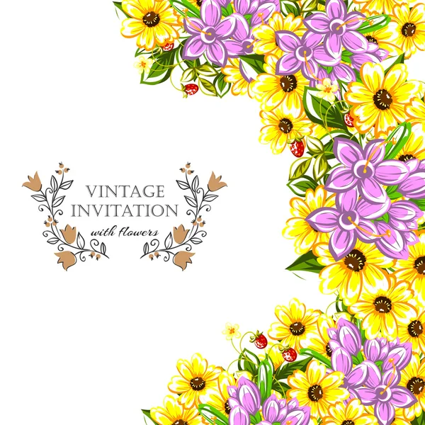 Нежное приглашение с цветами для свадьбы — стоковый вектор