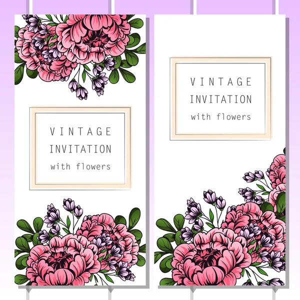 Delicada invitación con flores para la boda — Vector de stock