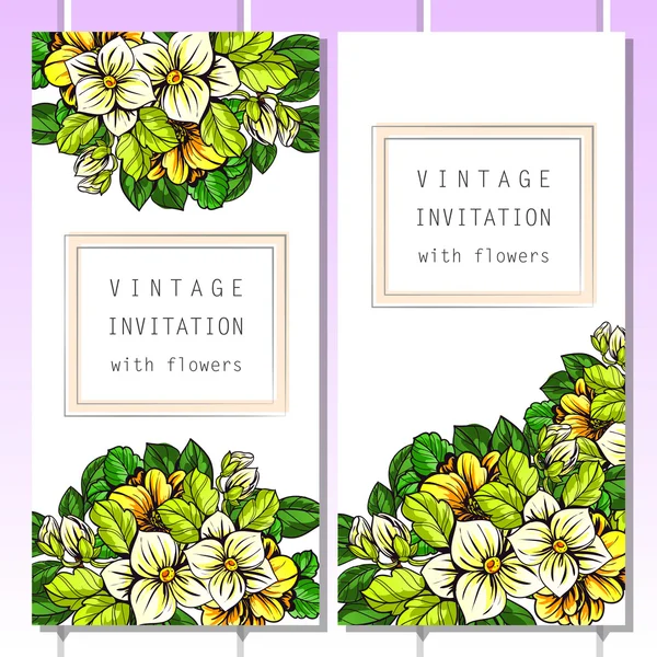 Delicada invitación con flores para la boda — Vector de stock