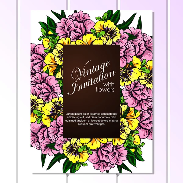 Invitation délicate avec des fleurs pour mariage — Image vectorielle