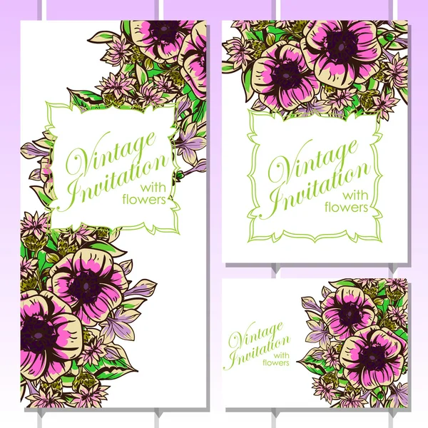 Invitation délicate avec des fleurs pour mariage — Image vectorielle